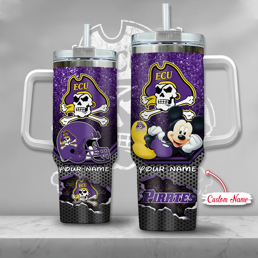 NCAA East Carolina Pirates Mickey Mouse Custom Stanley Quencher 40oz Stainless Steel Tumbler With Handle
