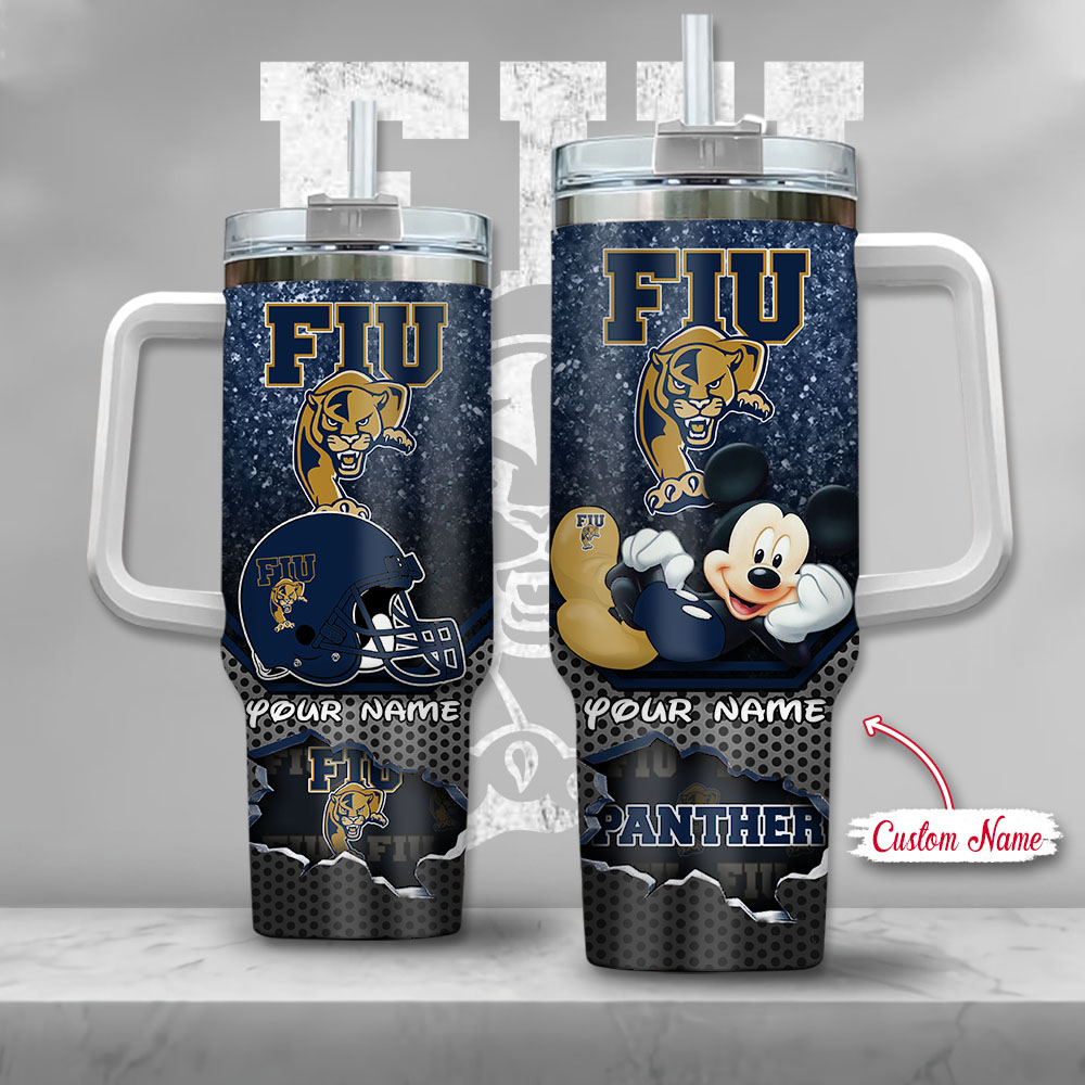 NCAA FIU Panthers Mickey Mouse Custom Stanley Quencher 40oz Stainless Steel Tumbler With Handle
