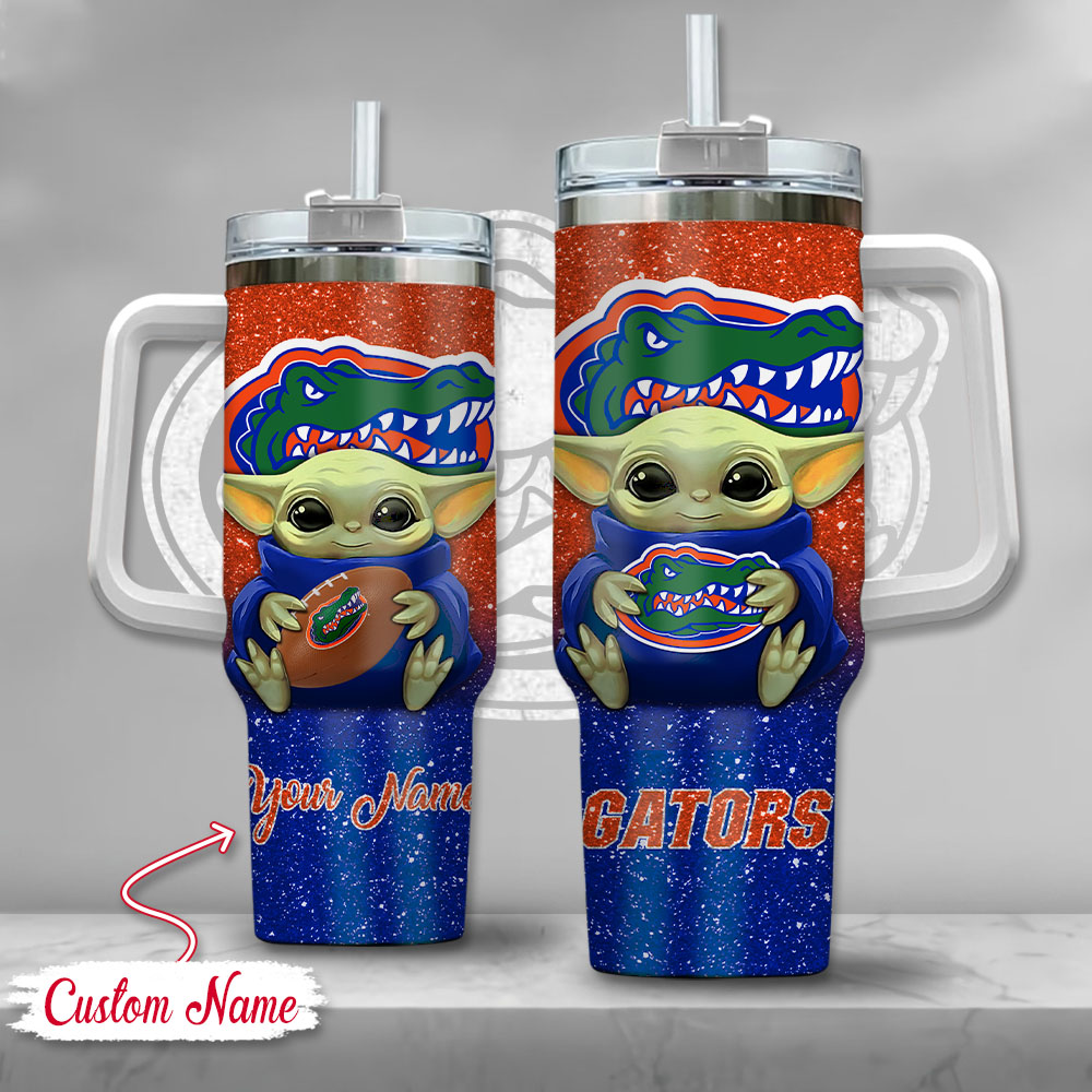NCAA Florida Gators Baby Yoda Custom Stanley Quencher 40oz Stainless Steel Tumbler With Handle