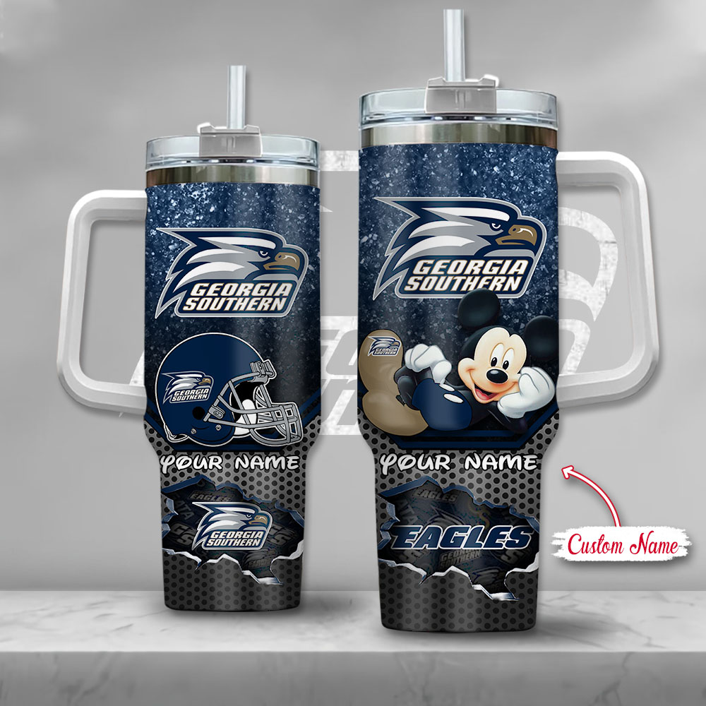 NCAA Georgia Southern Eagles Mickey Mouse Custom Stanley Quencher 40oz Stainless Steel Tumbler With Handle