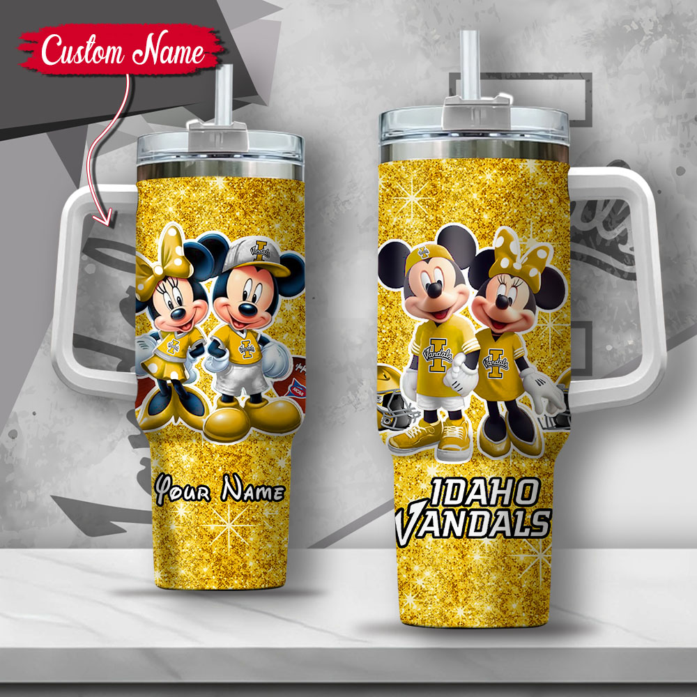 NCAA Idaho Vandals Mickey And Minnie Couple Custom Stanley Quencher 40oz Stainless Steel Tumbler With Handle