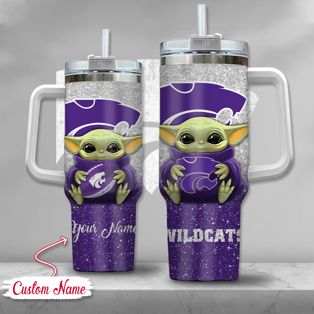NCAA Kansas State Wildcats Baby Yoda Custom Stanley Quencher 40oz Stainless Steel Tumbler With Handle