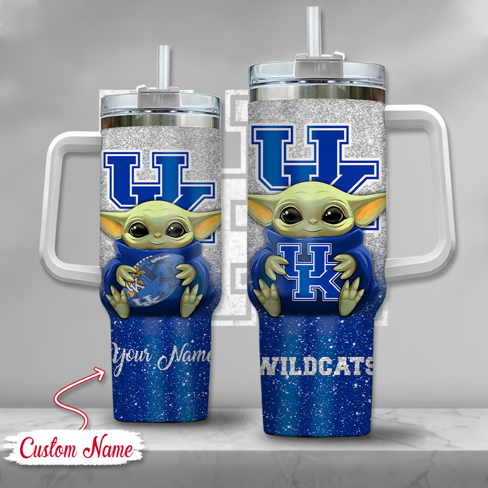 NCAA Kentucky Wildcats Baby Yoda Custom Stanley Quencher 40oz Stainless Steel Tumbler With Handle