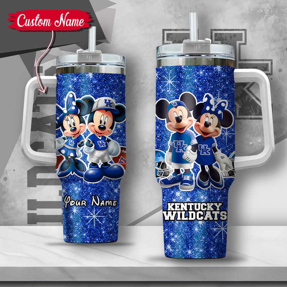 NCAA Kentucky Wildcats Mickey And Minnie Couple Custom Stanley Quencher 40oz Stainless Steel Tumbler With Handle
