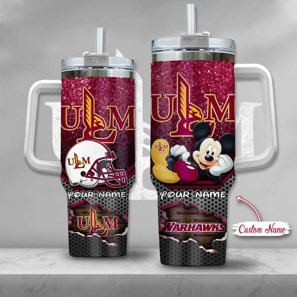 NCAA Louisiana Monroe Warhawks Mickey Mouse Custom Stanley Quencher 40oz Stainless Steel Tumbler With Handle
