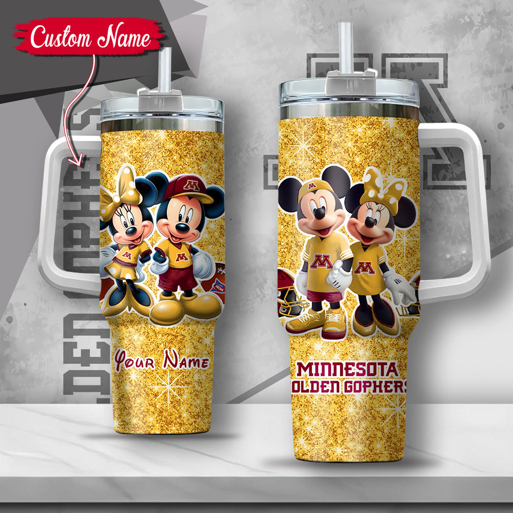 NCAA Minnesota Golden Gophers Mickey And Minnie Couple Custom Stanley Quencher 40oz Stainless Steel Tumbler With Handle