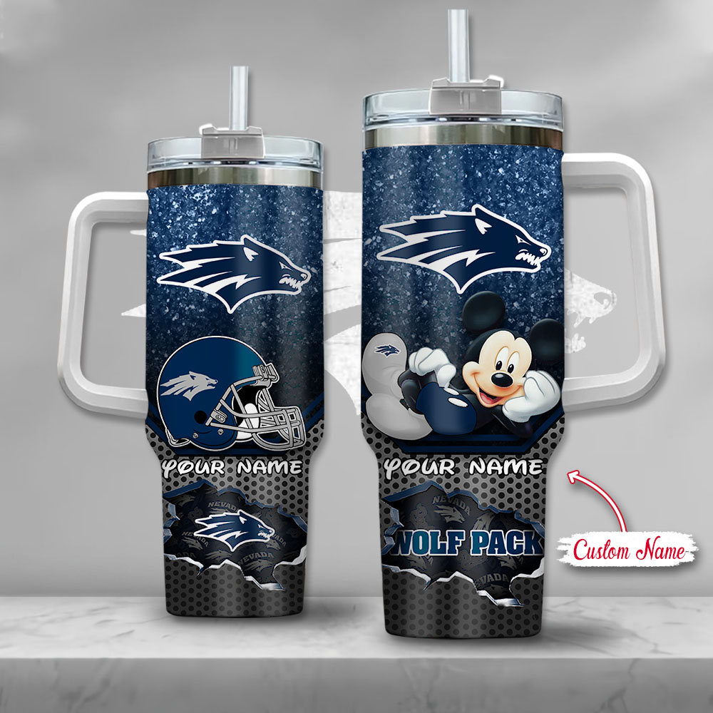 NCAA Nevada Wolf Pack Mickey Mouse Custom Stanley Quencher 40oz Stainless Steel Tumbler With Handle