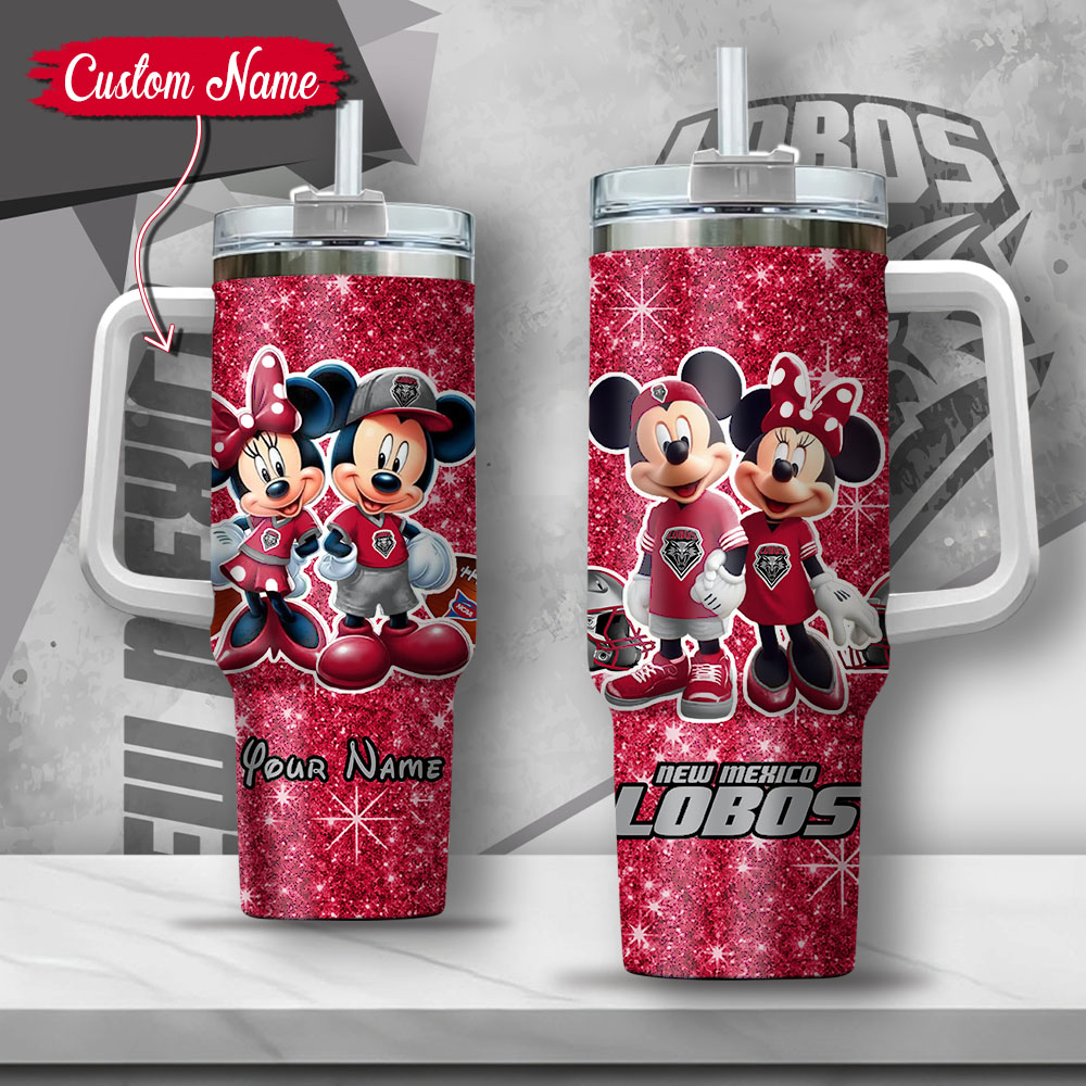 NCAA New Mexico Lobos Mickey And Minnie Couple Custom Stanley Quencher 40oz Stainless Steel Tumbler With Handle