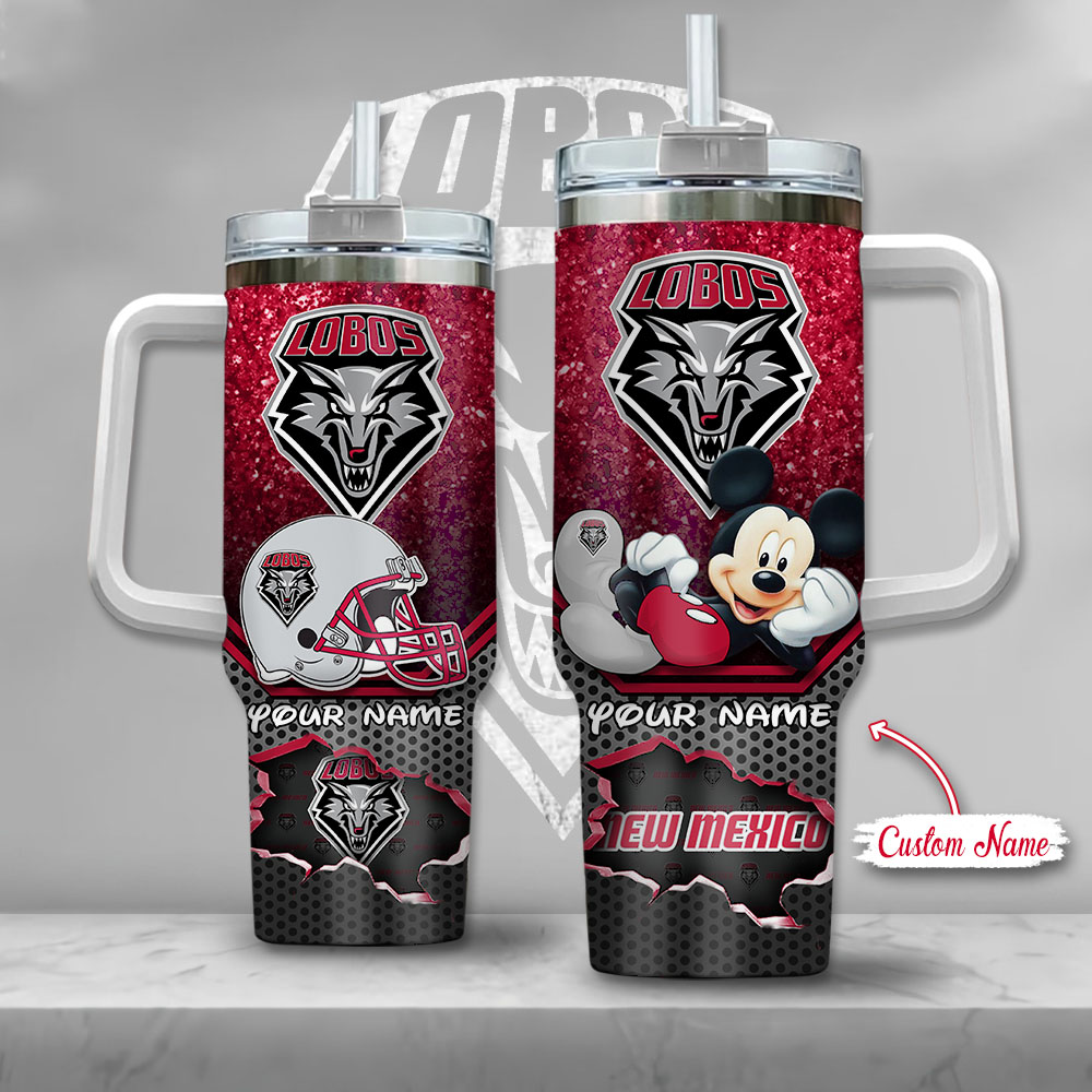 NCAA New Mexico Lobos Mickey Mouse Custom Stanley Quencher 40oz Stainless Steel Tumbler With Handle