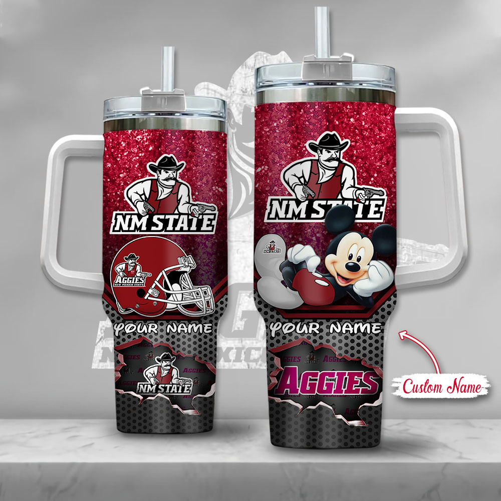 NCAA New Mexico State Aggies Mickey Mouse Custom Stanley Quencher 40oz Stainless Steel Tumbler With Handle