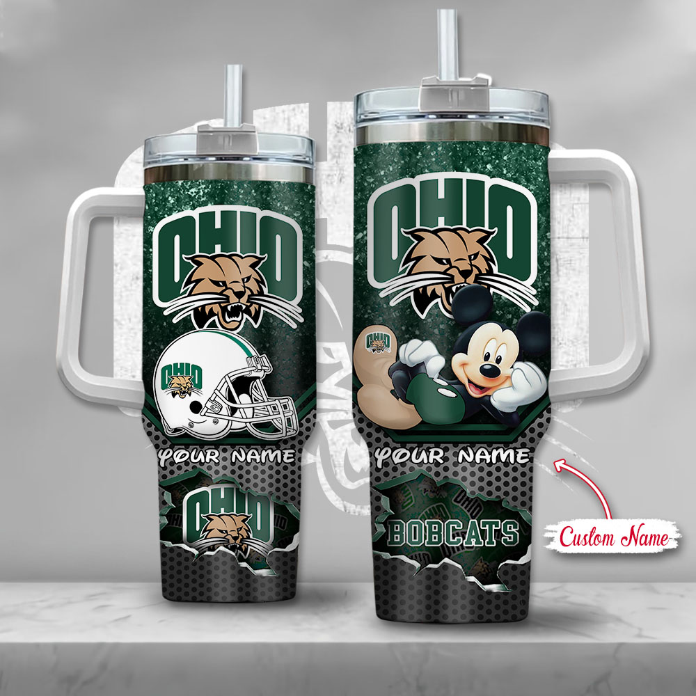 NCAA Ohio Bobcats Mickey Mouse Custom Stanley Quencher 40oz Stainless Steel Tumbler With Handle