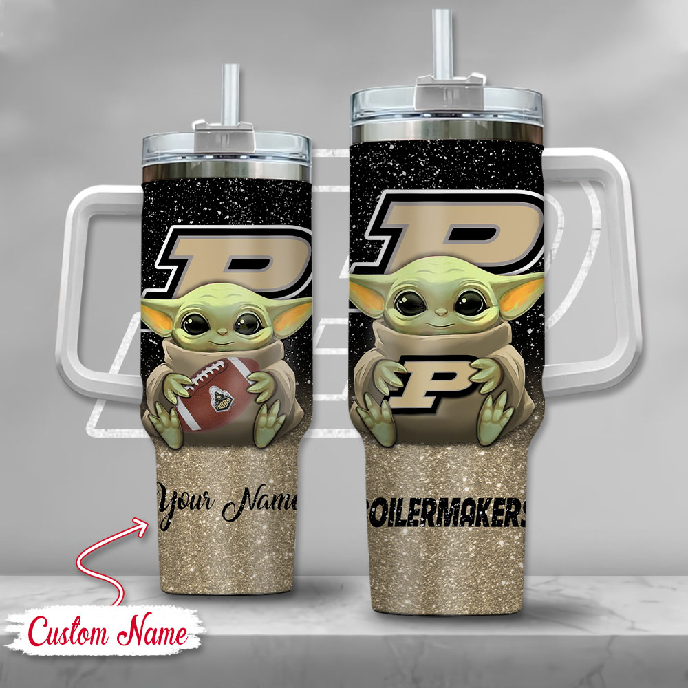 NCAA Purdue Boilermakers Baby Yoda Custom Stanley Quencher 40oz Stainless Steel Tumbler With Handle