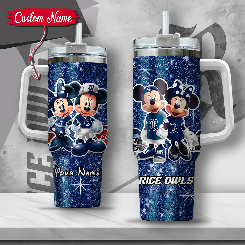 NCAA Rice Owls Mickey And Minnie Couple Custom Stanley Quencher 40oz Stainless Steel Tumbler With Handle