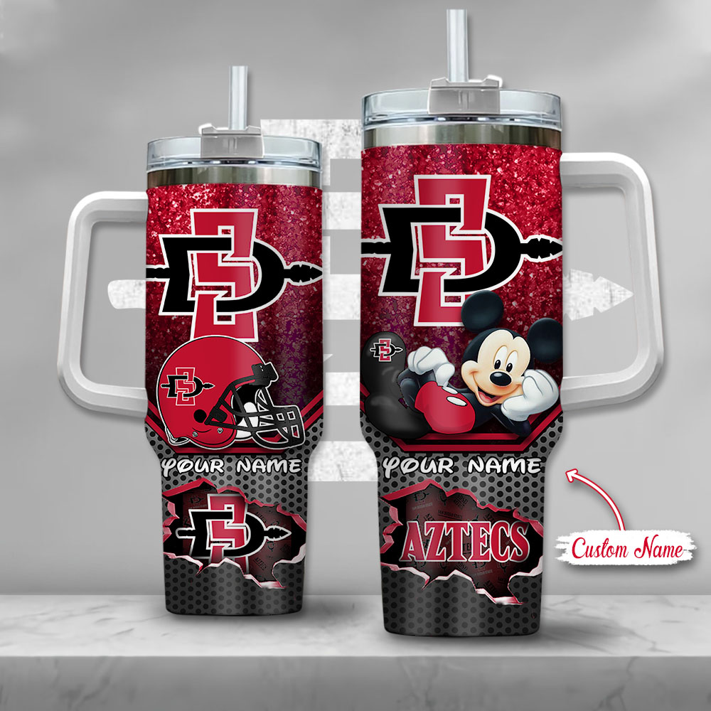NCAA San Diego State Aztecs Mickey Mouse Custom Stanley Quencher 40oz Stainless Steel Tumbler With Handle
