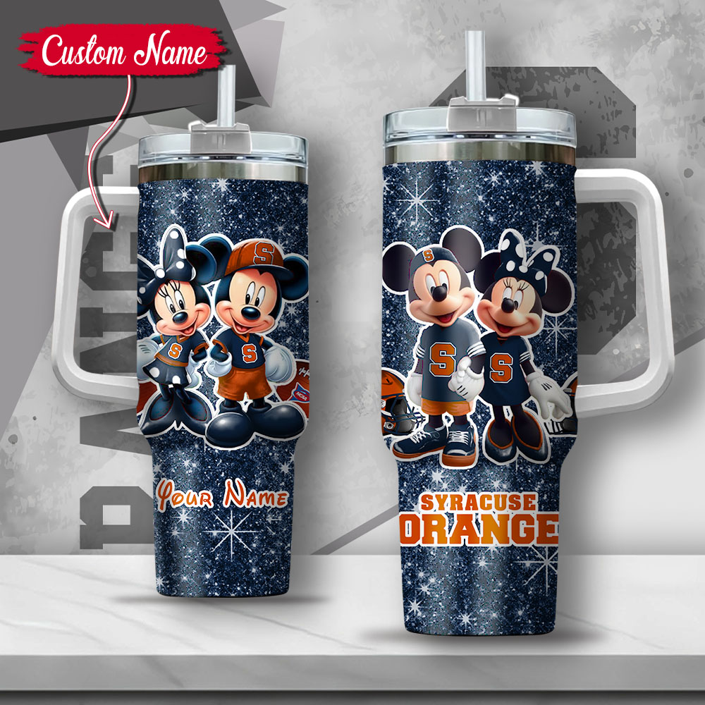 NCAA Syracuse Orange Mickey And Minnie Couple Custom Stanley Quencher 40oz Stainless Steel Tumbler With Handle