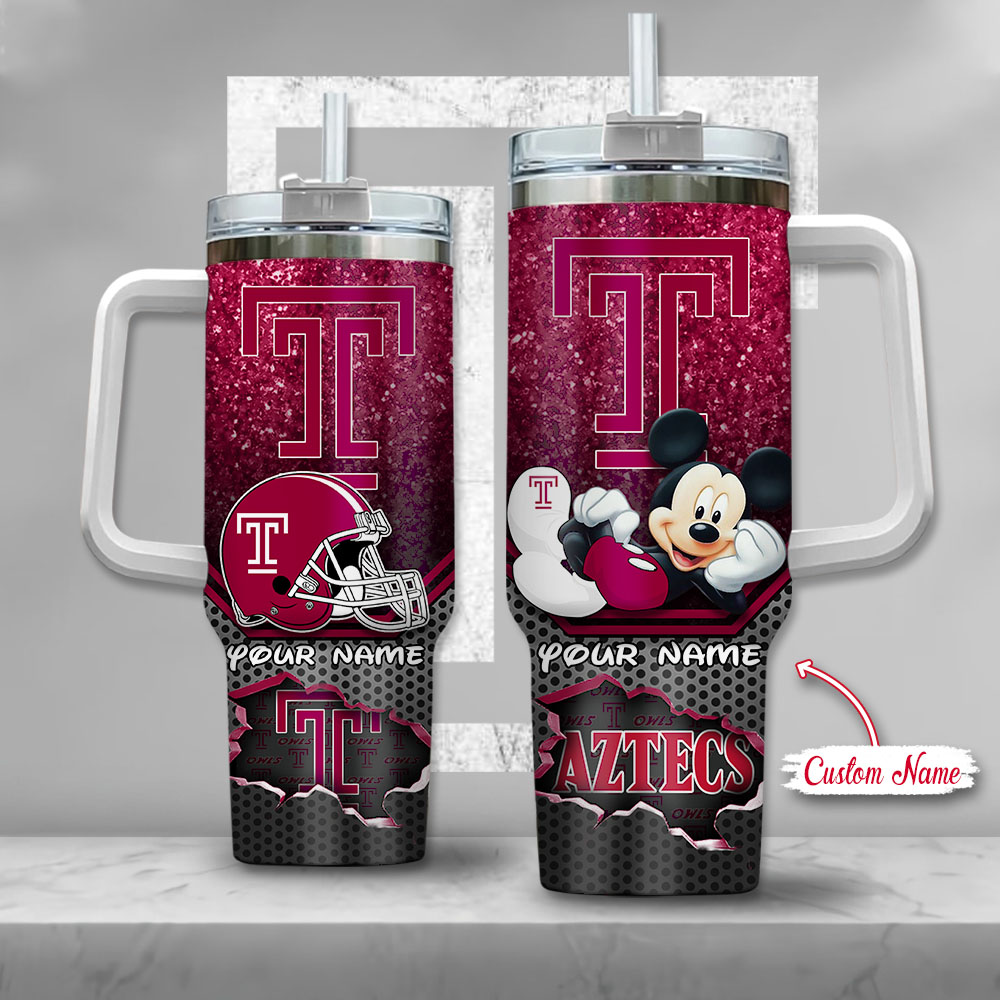 NCAA Temple Owls Mickey Mouse Custom Stanley Quencher 40oz Stainless Steel Tumbler With Handle