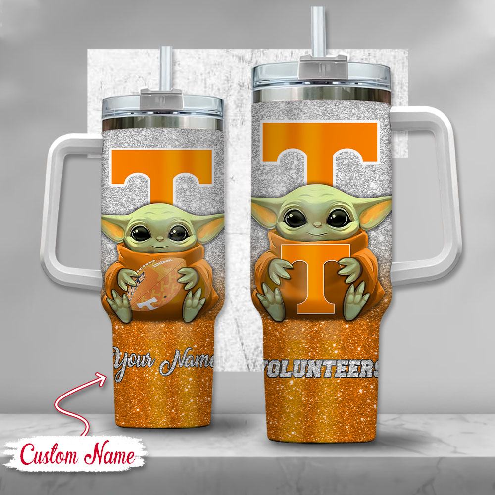 NCAA Tennessee Volunteers Baby Yoda Custom Stanley Quencher 40oz Stainless Steel Tumbler With Handle