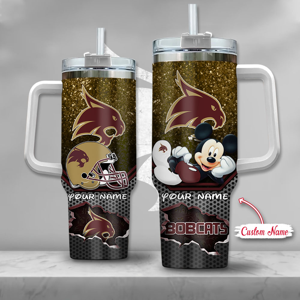 NCAA Texas State Bobcats Mickey Mouse Custom Stanley Quencher 40oz Stainless Steel Tumbler With Handle