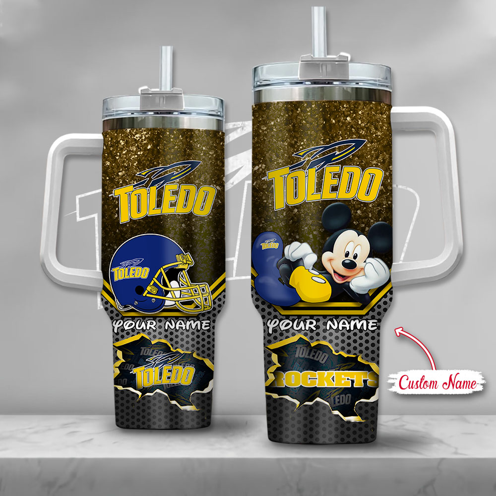 NCAA Toledo Rockets Mickey Mouse Custom Stanley Quencher 40oz Stainless Steel Tumbler With Handle