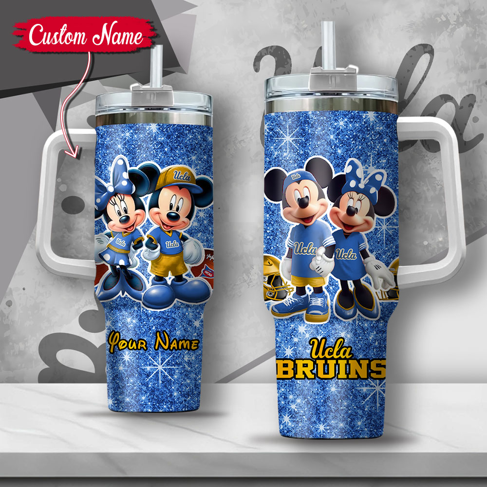 NCAA UCLA Bruins Mickey And Minnie Couple Custom Stanley Quencher 40oz Stainless Steel Tumbler With Handle