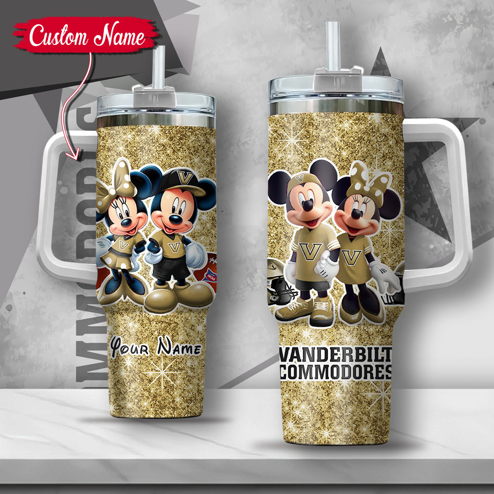 NCAA Vanderbilt Commodores Mickey And Minnie Couple Custom Stanley Quencher 40oz Stainless Steel Tumbler With Handle