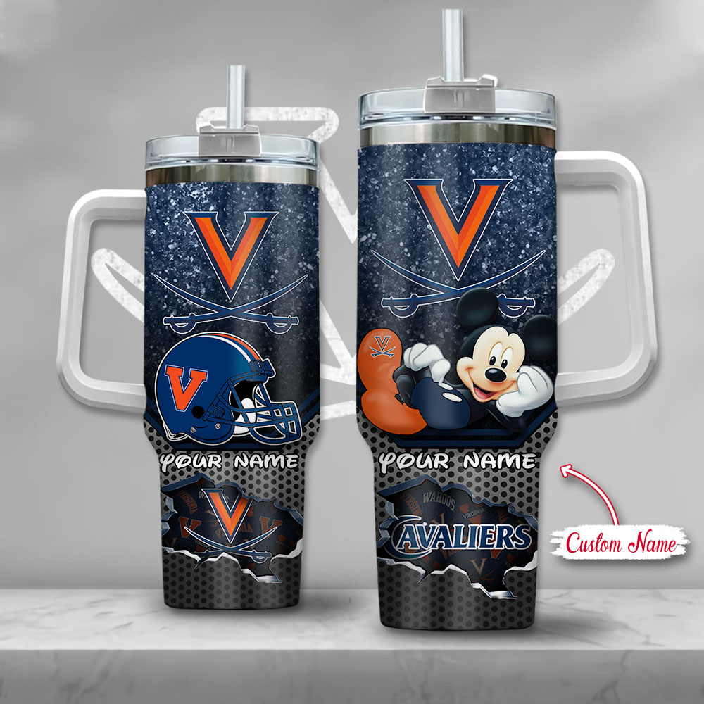 NCAA Virginia Cavaliers Mickey Mouse Custom Stanley Quencher 40oz Stainless Steel Tumbler With Handle
