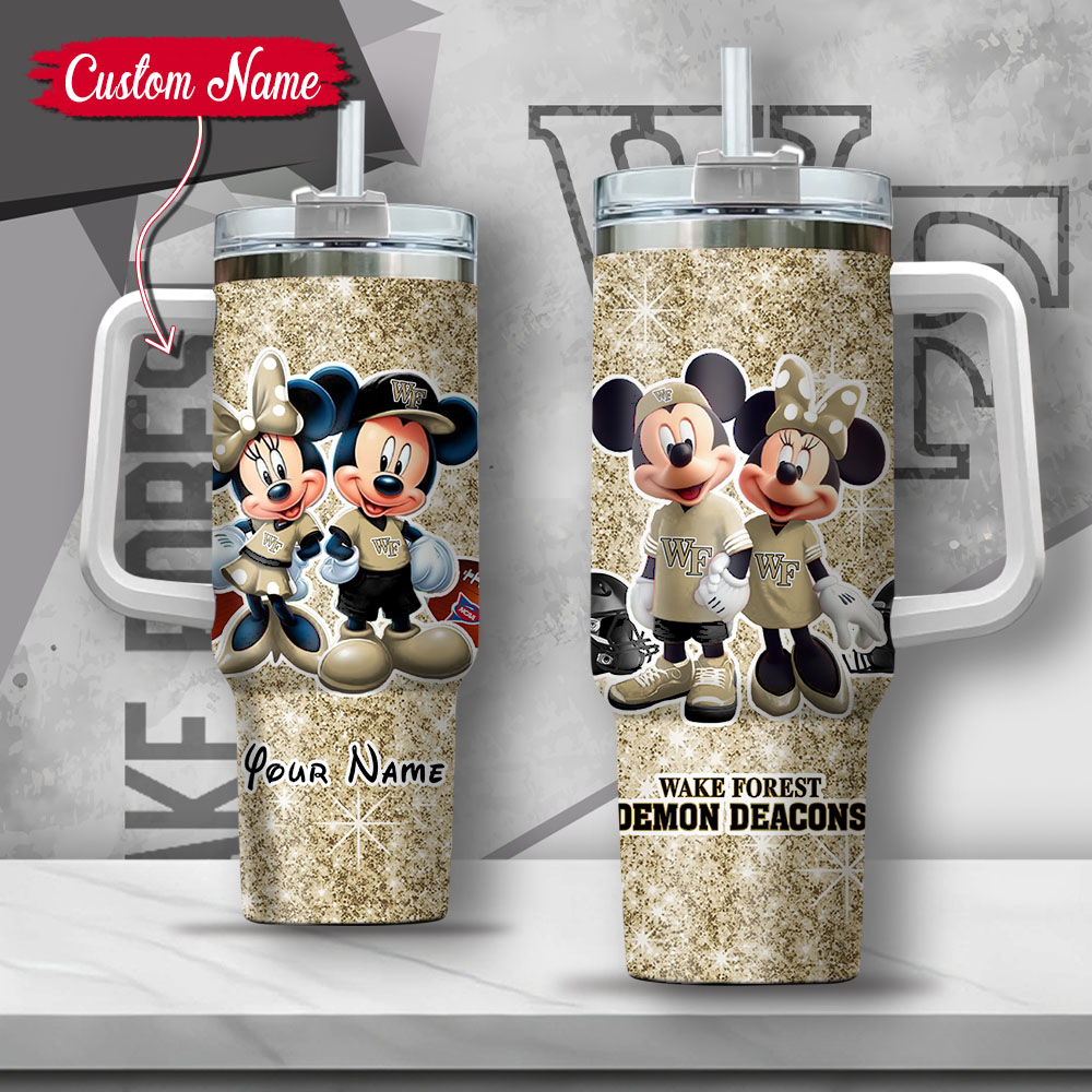 NCAA Wake Forest Demon Deacons Mickey And Minnie Couple Custom Stanley Quencher 40oz Stainless Steel Tumbler With Handle