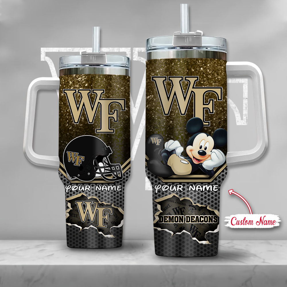 NCAA Wake Forest Demon Deacons Mickey Mouse Custom Stanley Quencher 40oz Stainless Steel Tumbler With Handle