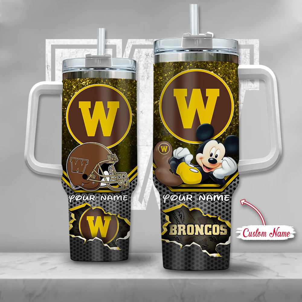 NCAA Western Michigan Broncos Mickey Mouse Custom Stanley Quencher 40oz Stainless Steel Tumbler With Handle