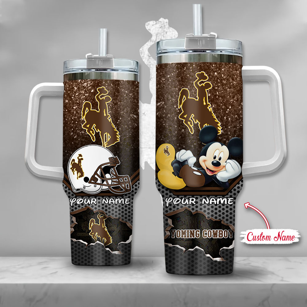NCAA Wyoming Cowboys Mickey Mouse Custom Stanley Quencher 40oz Stainless Steel Tumbler With Handle