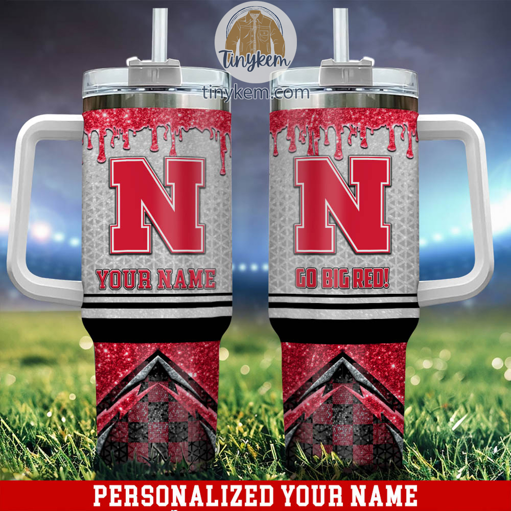 Nebraska Cornhuskers Glitter NCAA Custom Stanley Quencher 40oz Stainless Steel Tumbler With Handle