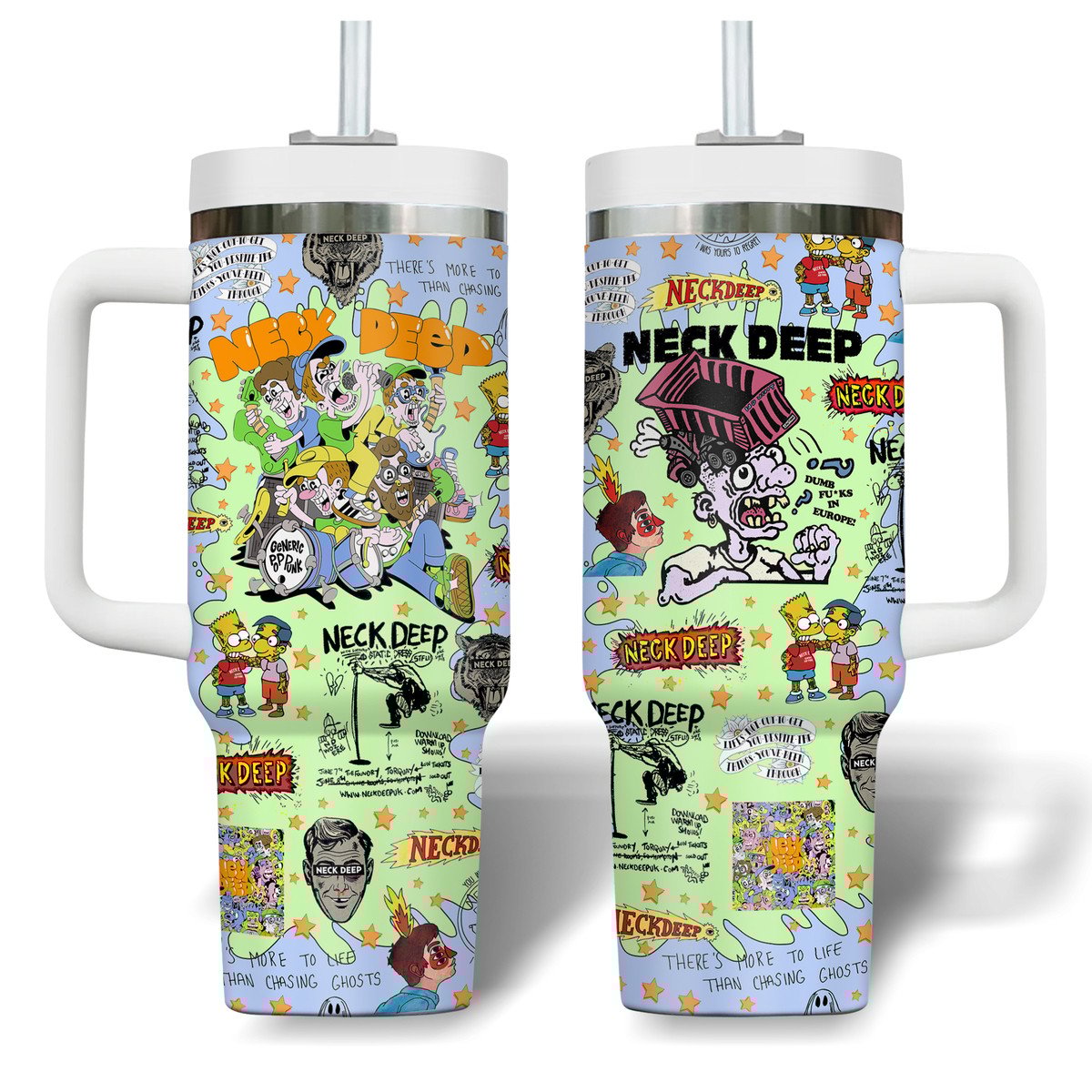 Neck Deep Music Custom Stanley Quencher 40oz Stainless Steel Tumbler With Handle