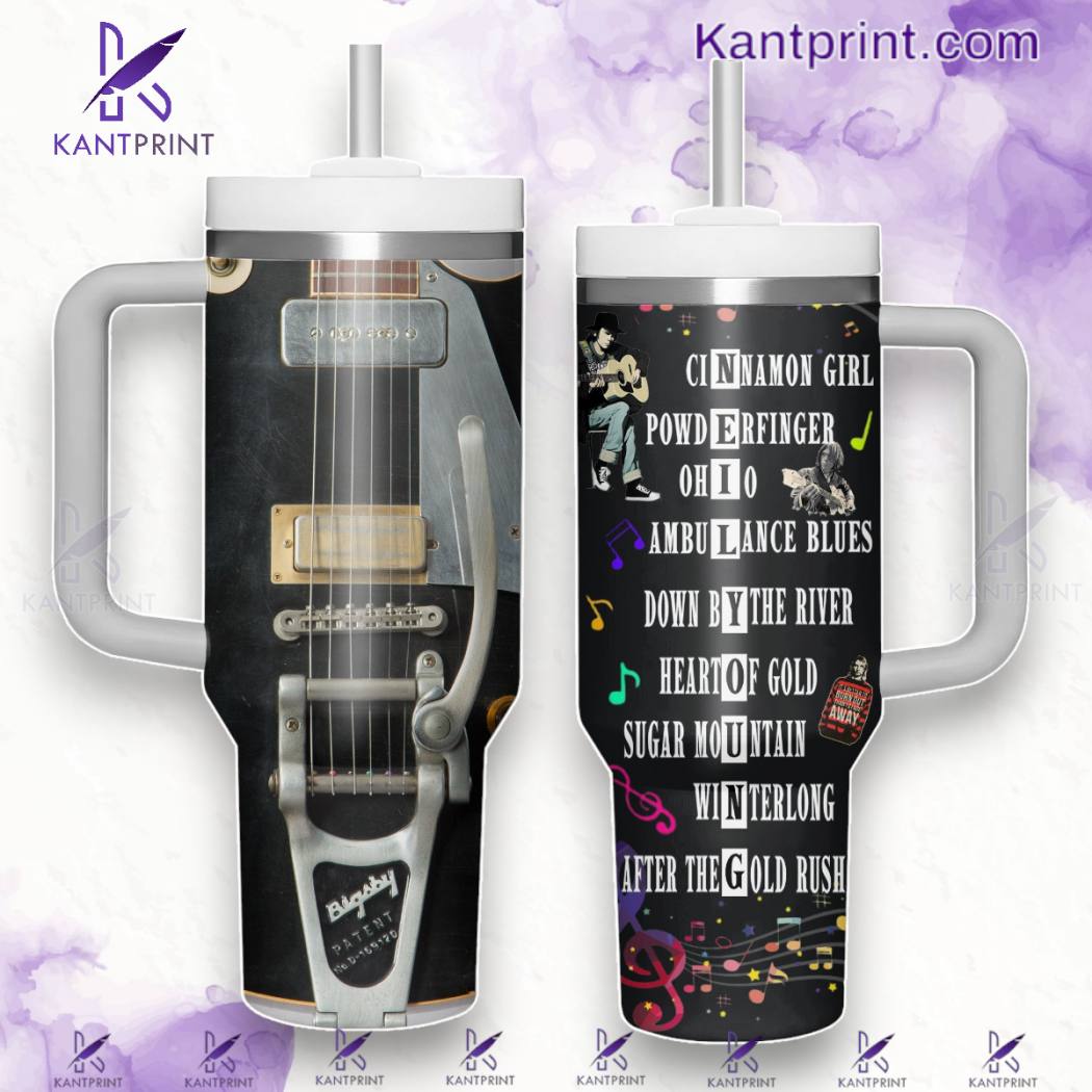 Neil Young Music Custom Stanley Quencher 40oz Stainless Steel Tumbler With Handle