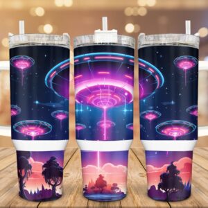 Neon UFOs Custom Stanley Quencher 40oz Stainless Steel Tumbler With Handle