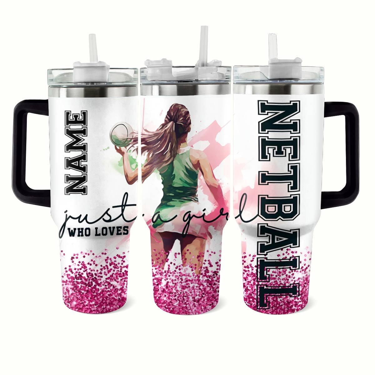 Netball Custom Stanley Quencher 40oz Stainless Steel Tumbler With Handle