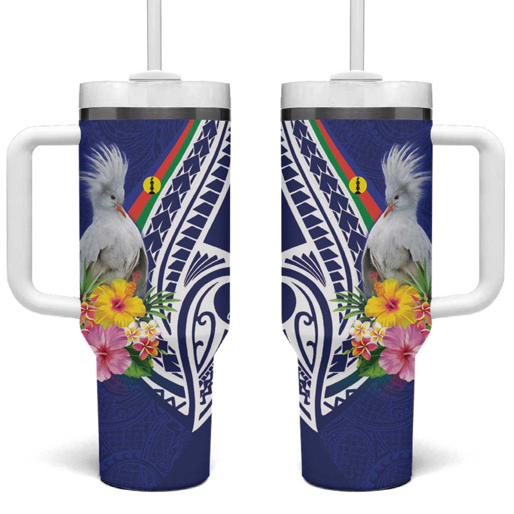 New Caledonia Kagu Bird Polynesian Tropical Flowers Custom Stanley Quencher 40oz Stainless Steel Tumbler With Handle