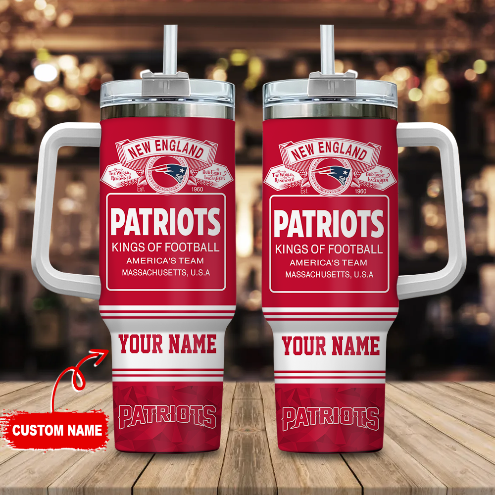 New England Patriots NFL Bud Light Custom Stanley Quencher 40oz Stainless Steel Tumbler With Handle