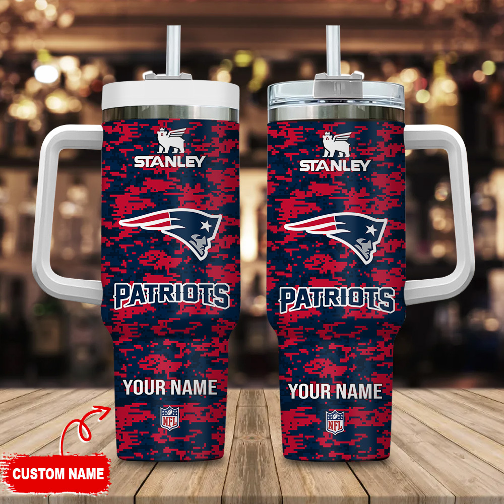 New England Patriots NFL Camouflage Custom Stanley Quencher 40oz Stainless Steel Tumbler With Handle