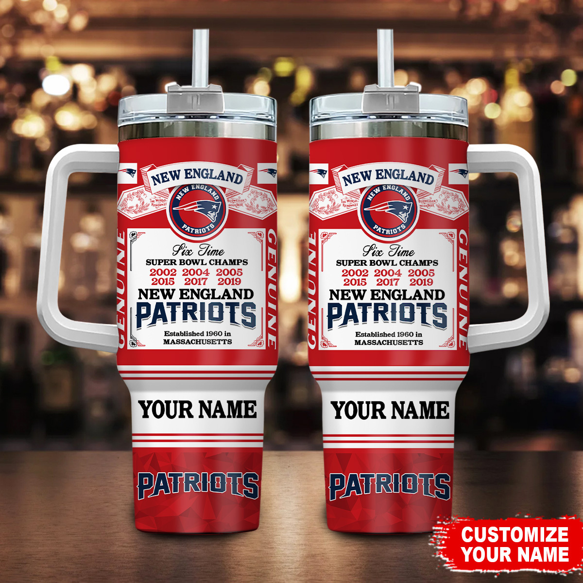 New England Patriots NFL Custom Stanley Quencher 40oz Stainless Steel Tumbler With Handle