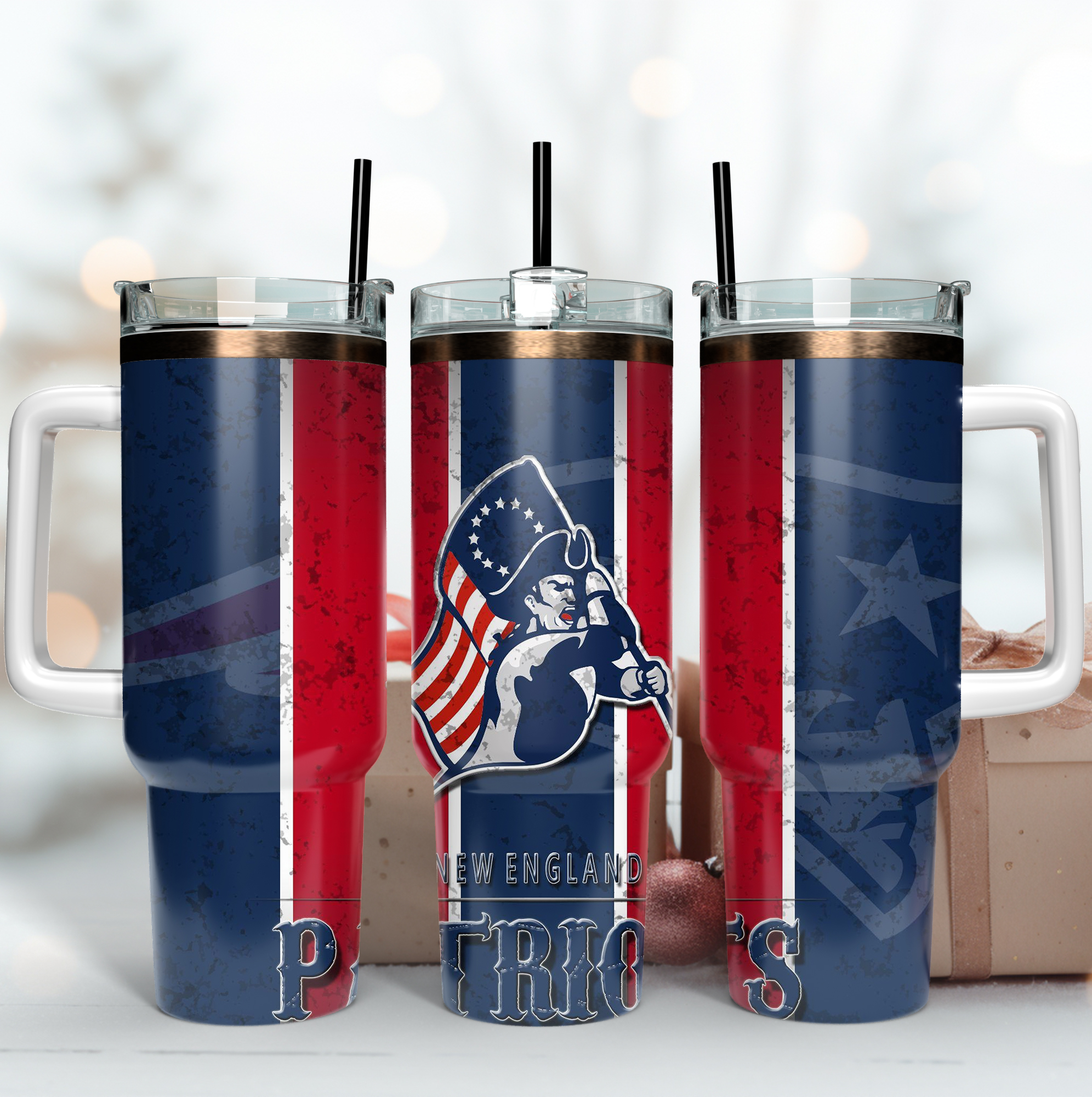 New England Patriots NFL Custom Stanley Quencher 40oz Stainless Steel Tumbler With Handle