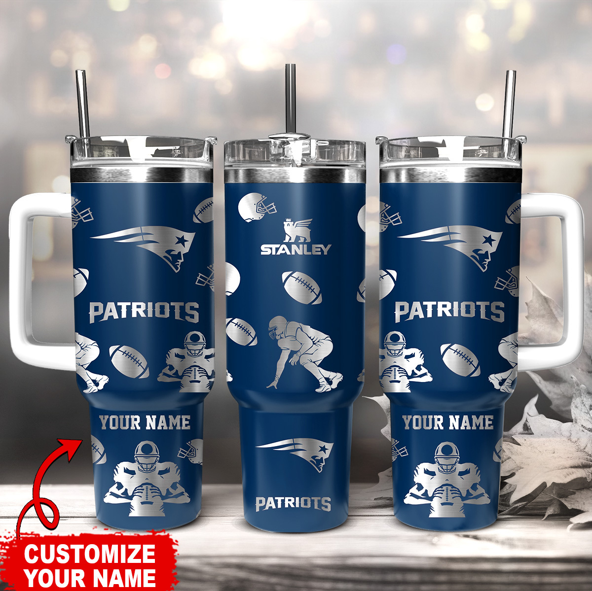 New England Patriots NFL Custom Stanley Quencher 40oz Stainless Steel Tumbler With Handle
