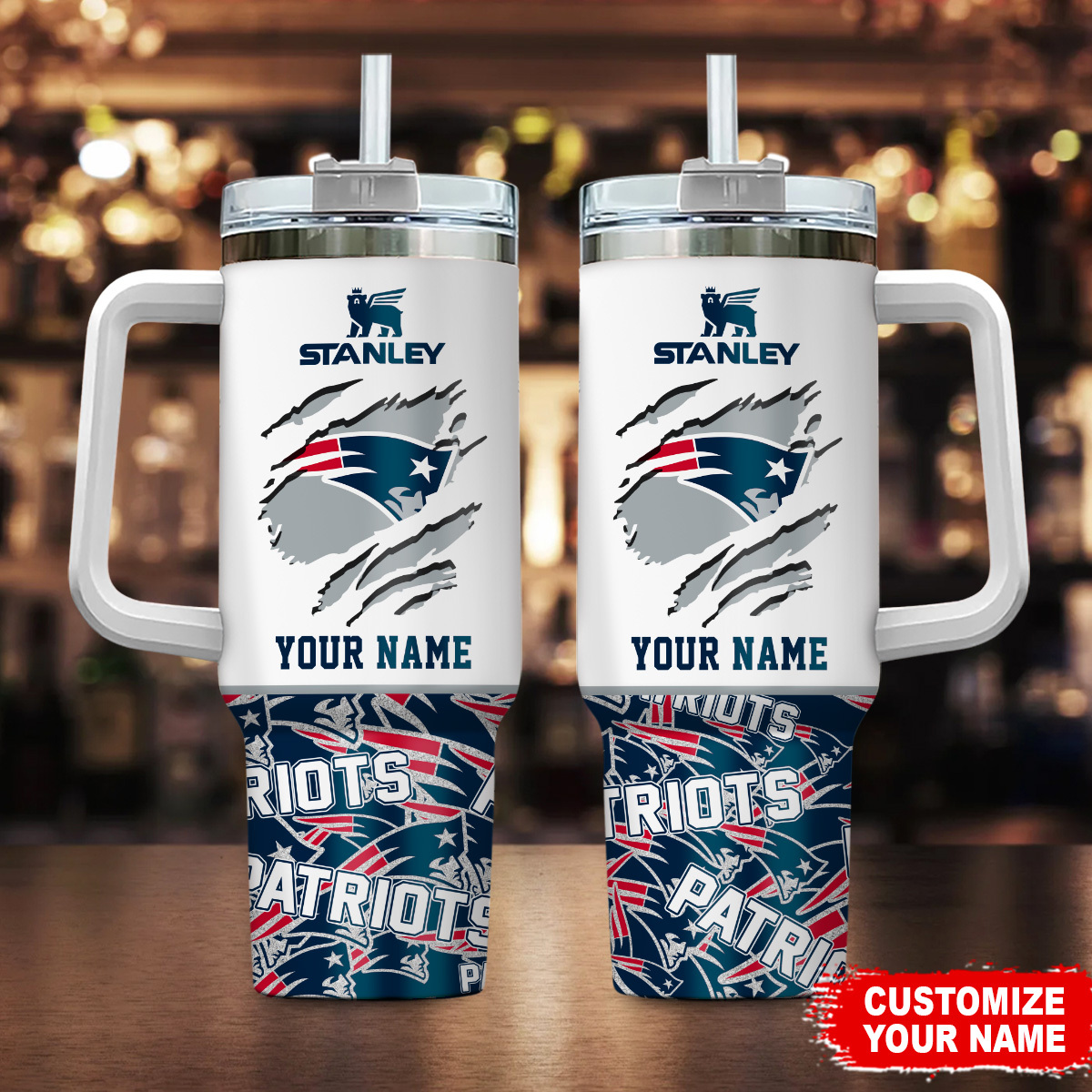 New England Patriots NFL Custom Stanley Quencher 40oz Stainless Steel Tumbler With Handle