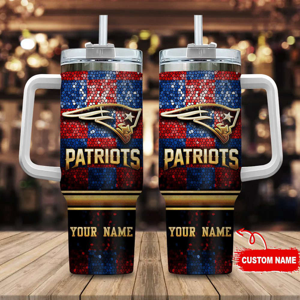 New England Patriots NFL Custom Stanley Quencher 40oz Stainless Steel Tumbler With Handle