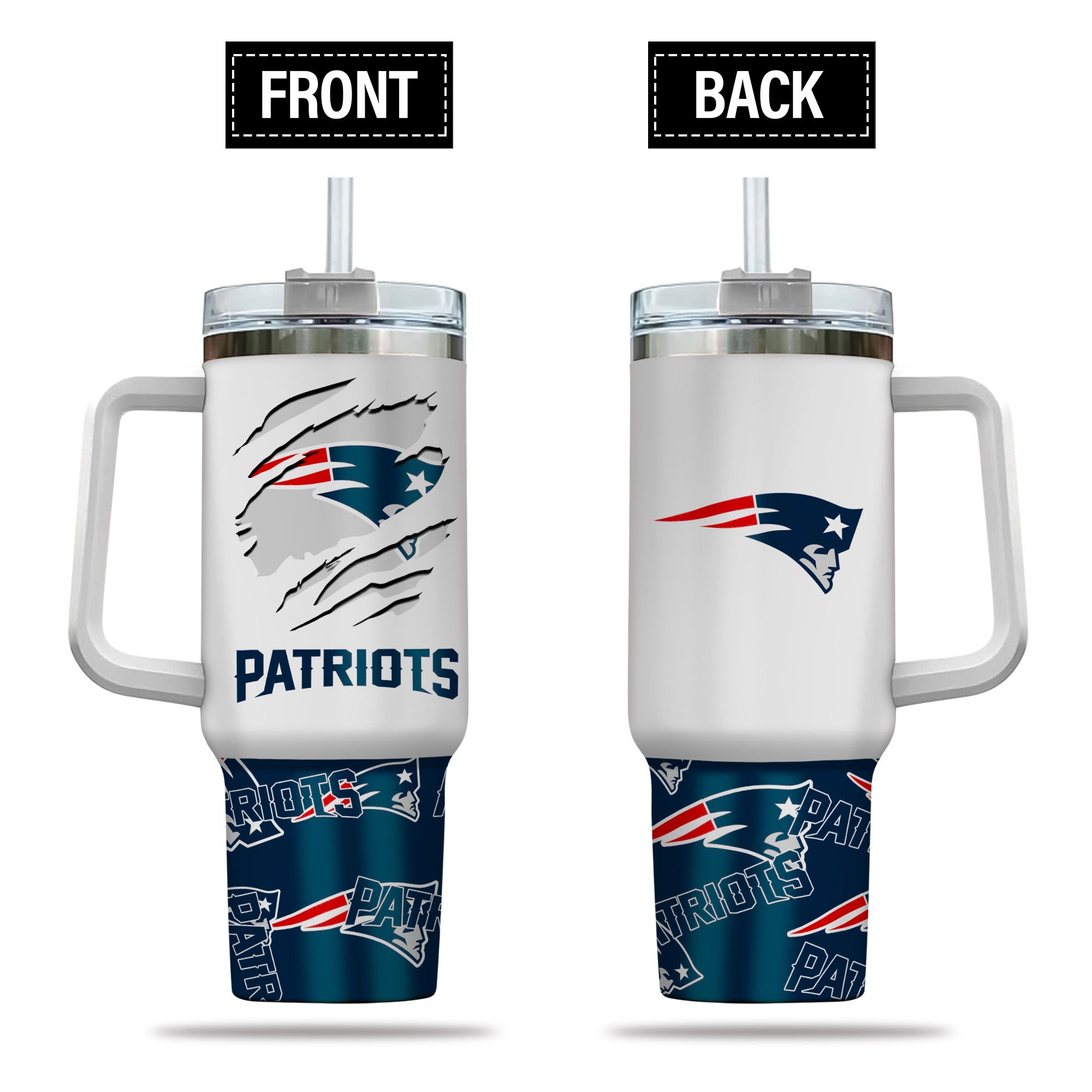 New England Patriots NFL Custom Stanley Quencher 40oz Stainless Steel Tumbler With Handle