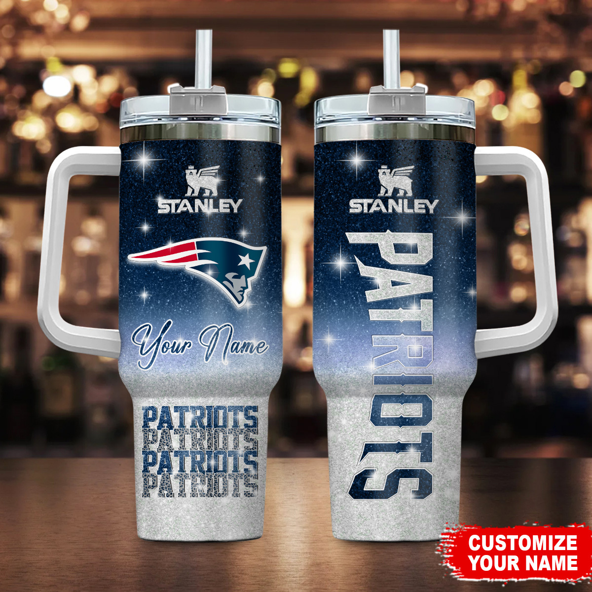 New England Patriots NFL Custom Stanley Quencher 40oz Stainless Steel Tumbler With Handle