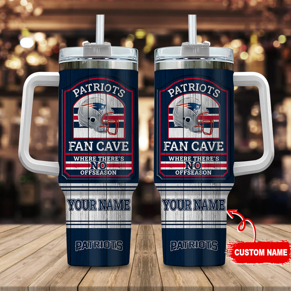 New England Patriots NFL Fan Cave Custom Stanley Quencher 40oz Stainless Steel Tumbler With Handle