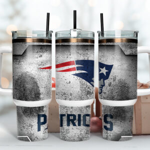 New England Patriots NFL Fingerprint Effect Custom Stanley Quencher 40oz Stainless Steel Tumbler With Handle