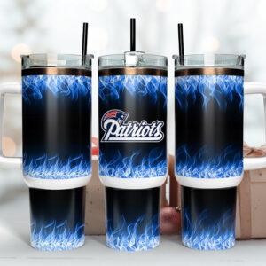 New England Patriots NFL Fire Effect Custom Stanley Quencher 40oz Stainless Steel Tumbler With Handle