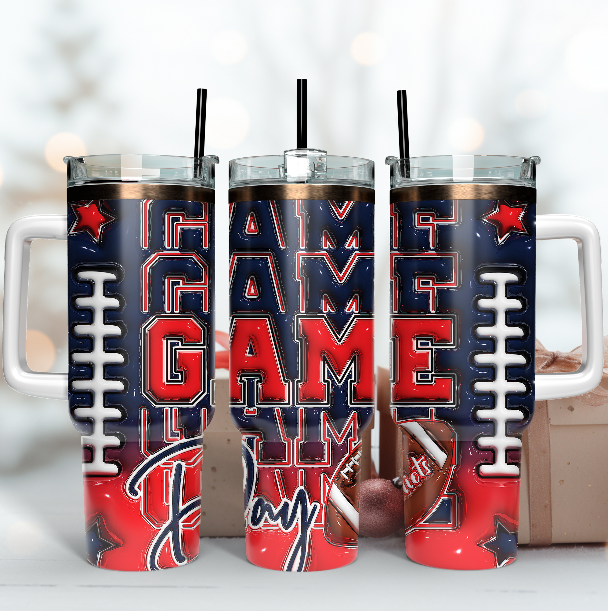 New England Patriots NFL Game Day Custom Stanley Quencher 40oz Stainless Steel Tumbler With Handle