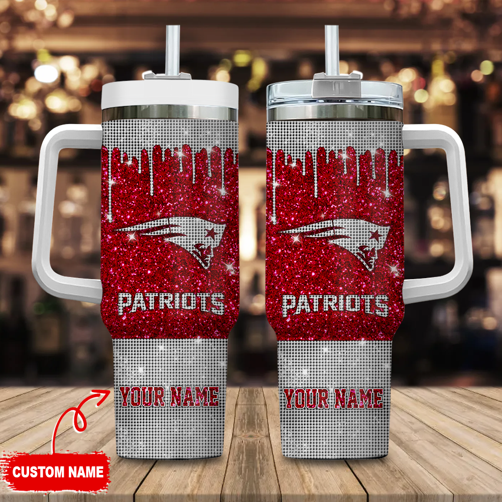 New England Patriots NFL Glitter Custom Stanley Quencher 40oz Stainless Steel Tumbler With Handle